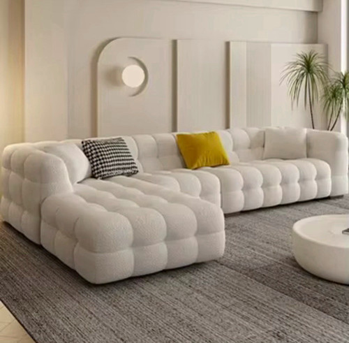 White boucle tufted - boucle, 3-seat