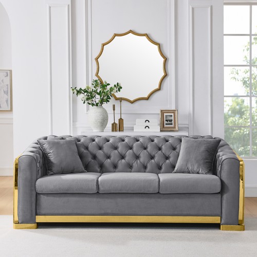 Gray velvet chesterfield - 84",